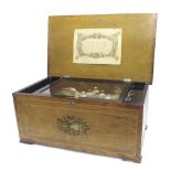 Good large Swiss rosewood music box, playing twenty-four airs on five bells with butterfly