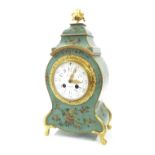 French Vernis Martin two train mantel clock, the Chartres Marcus movement striking on a bell, the 4"