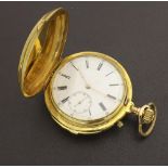Swiss 14k quarter repeating hunter pocket watch, jewelled nickel movement with gold train and