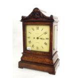 English walnut double fusee bracket clock striking on a bell, the 7.5" square dial signed E.J. Dent,