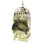 Good contemporary brass single fusee lantern clock, the 6.5" brass chapter ring enclosing a