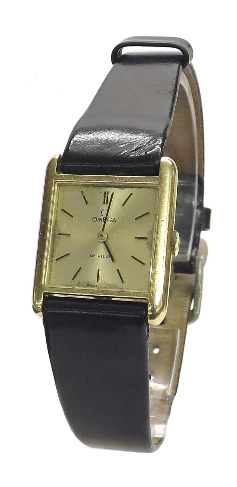 Omega De Ville 18ct lady's wristwatch, circa 1970, the square gilt dial with baton markers, cal. 485 - Image 2 of 3