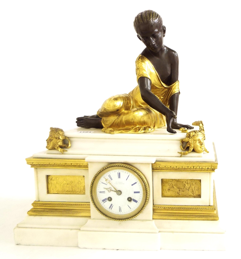 Impressive ormolu, bronze and white marble two train mantel clock, the S. Marti movement with