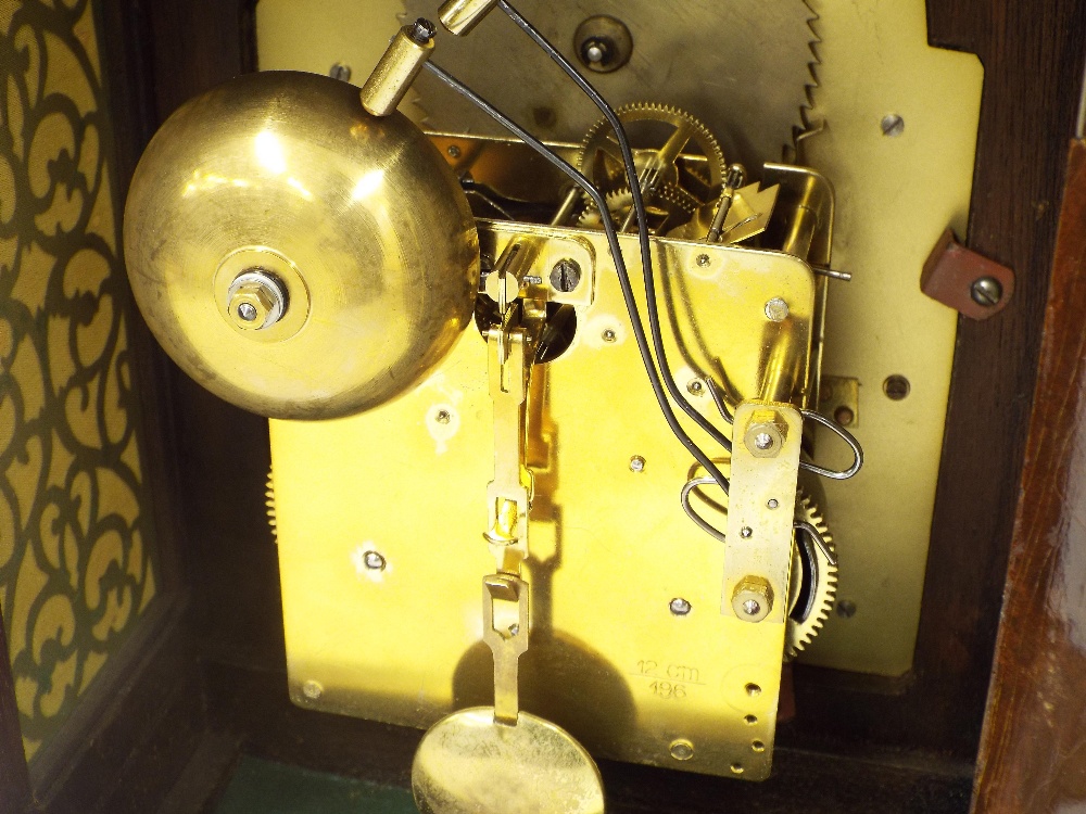 Contemporary walnut two train bracket clock, the movement striking on two bells, the 6" brass arched - Image 3 of 3