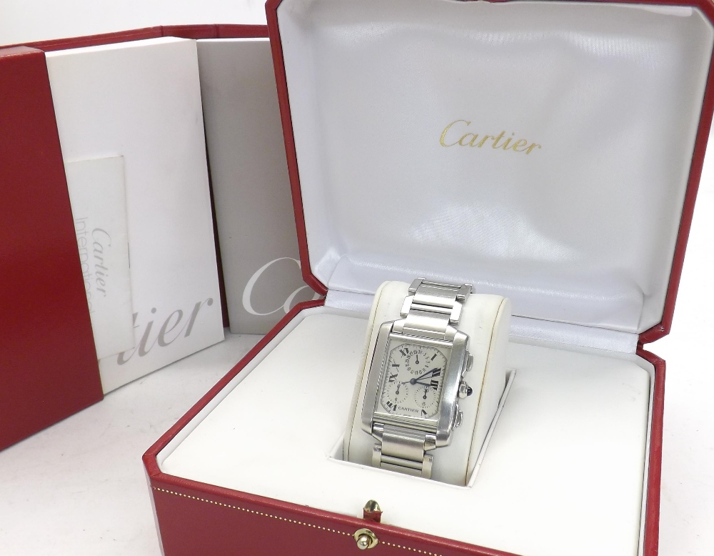 (543936-1-A) Cartier Tank Francais XL Chronoflex stainless steel gentleman's bracelet watch, ref.