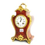 French tortoiseshell two train balloon mantel clock striking on a gong, the 3.5" dial within a