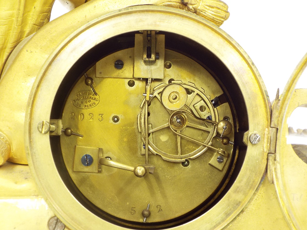 French gilt metal two train figural mantel clock, the movement with outside countwheel striking on a - Image 3 of 3