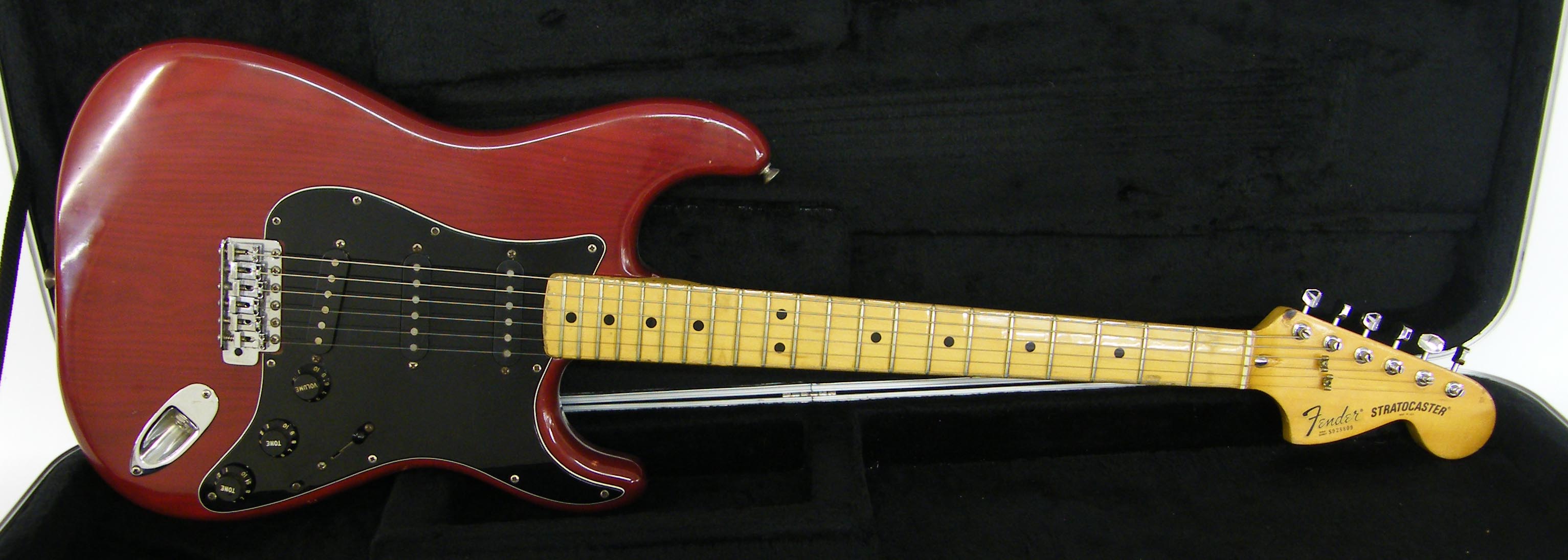 1979 Fender Stratocaster electric guitar, made in USA, ser. no. F928809, transparent red finish with