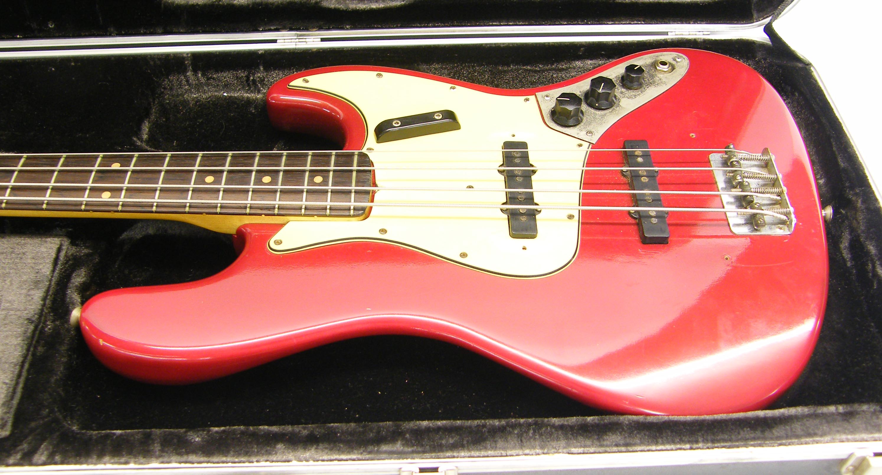 1964 Fender Jazz Bass electric bass guitar, made in USA, ser. no. L21548, red re-finish with various - Image 3 of 9