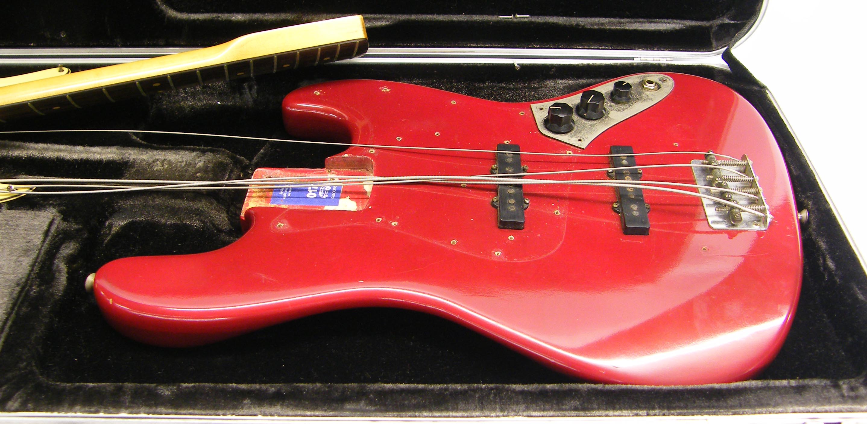 1964 Fender Jazz Bass electric bass guitar, made in USA, ser. no. L21548, red re-finish with various - Image 5 of 9