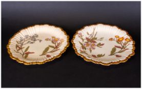 Royal Worcester Fine Pair Of Handpainted Blush Ivory Cabinet Plates Date 1893.  Each Plate 8.5''in