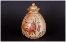 Royal Worcester Blush Ivory Hand Painted Lidded Vase. Date 1906. Spring Flowers 6 inches high.