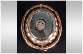 Late 19thC Mourning/Swivel Brooch, The Glazed Front With Portrait, Glazed Reverse Set With Braid