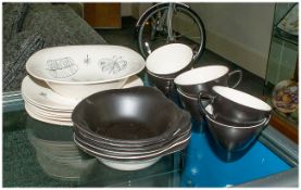 Midwinter Nature Study 19 Pieces circ 1950's Fashion shape 6 by 9 inch diameter. 6 teacups 6 black