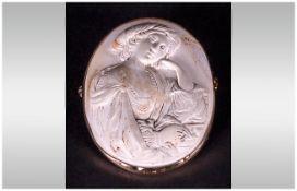 Lava Cameo Brooch Depicting A Classical Maiden Set In A 9ct Gold Mount, Fully Hallmarked, 43x36mm