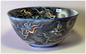 Large Japanese Meiji Period Koransha Porcelain Dragon Bowl Diameter 16½ Height Including Wooden