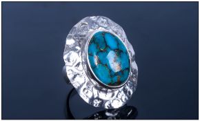 Mojave Turquoise Ring, an oval cut cabochon of the turquoise, mined in the Mojave Desert, USA, 7.