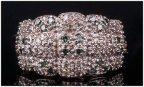 9ct Gold Diamond Cluster Ring Pave Set Round Cut White And Blue/Green Diamonds, Fully Hallmarked,