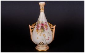 Royal Worcester Blush Ivory Hand Painted Two Handled Vase. Date 1904. 6.5 inches high. Excellent