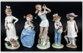 Nao by lladro Figures ( 5 ) In Total. Various Subjects and Sizes. Tallest Figure 9.25 Inches .All