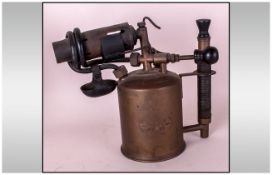 Swedish Eskilstona Vintage Brass and Metal Blow Torch Lamp c 1950's, Uses Benzoline or petrol. 8.5