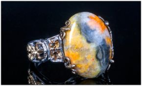 Bumblebee Jasper and Citrine Ring, a large oval cut cabochon, 11.5cts of rare Bumble Bee jasper,