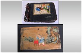 Small Chinese Album containing various miniature paintings on silk and figural scraps