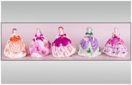 Coalport 'Fairest Flower' Collection Miniature Ladies, 5 in total. 1. 'Petunia' 2. 'Flora', 3. '