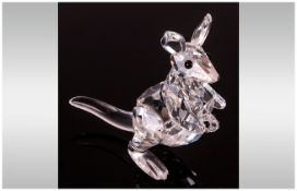 Swarovski Silver Cut Crystal Figure ' Kangaroo and Joey ' Num.7609 001 000. Height 2.25 Inches, Mint