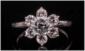 White Topaz Flower Cluster Ring, a total of 1.75cts of the brilliant white topaz stones, set on a