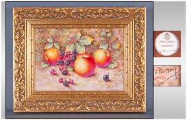 Royal Worcester Very Fine Hand Painted Signed Fruits Plaque, by E Townsend. Date 1976. Apples and
