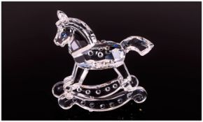 Swarovski Silver Cut Crystal Figure Rocking Horse Num. 7497 000 001. Height 2.5 Inches. Complete