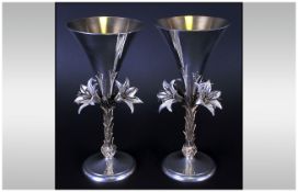 A Pair Of Silver Stuart Delvin Style Limited Edition Commemorative Goblets. Made for the 50th