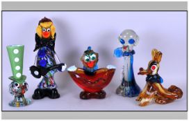 Murano 1960's Collection Of Novelty Glass Figures, 5 in total, Various subjects & sizes. Tallest