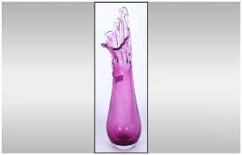 Murano Signed and Dated Pale Cranberry Studio Art Vase. Stands 13 Inches High. Excellent Condition.