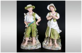 Heubach Fine Pair Of Geman Late 19th Century Bisque Figures - Comprising of country boy and girl