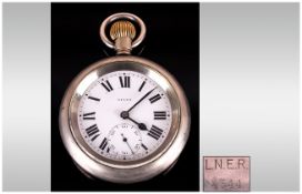 Railway Interest, Open Face Pocket Watch, White Enamelled Dial, Roman Numerals With Subsidiary