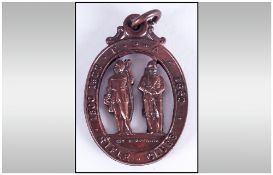 NRA Rifle Clubs Bronze Finish Medallion. Oval with 2 Figures of Different periods between the