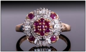 Ladies Art Deco Style 9ct Gold Set Ruby & Diamond Ring Fully Hallmarked.