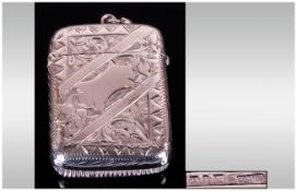 Victorian Silver Vesta Case, Engraved Floral Decoration, Hallmarked For Birmingham t 1893