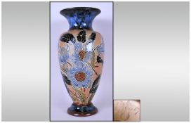 Doulton Slaters Patent Vase circa 1890's. Applied & raised floral & leaf decoration on a Chine