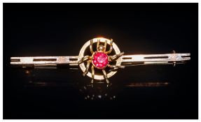 Late Victorian 9ct Gold Bug Brooch, Central Spider With Red Stone, Stamped 9ct To Back, Length 48mm