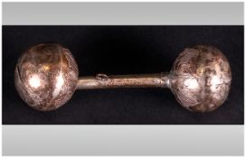 White Metal Babies Rattle Central Tube With Globular Floral Engraved Terminals AF Needs Attention