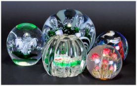 Collection Of 5 Paperweights, To Include Millefiore, Hippocampus Embedments Etc.