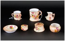 Royal Worcester Collection Of 7 miniature and small hand painted Blush Ivory Cabinet Plates. Dates