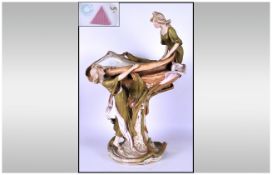 Royal Dux Art Nouveau Impressive And Large Figural Centre Piece, features two young women and