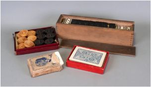 Mixed Lot Comprising Dominoes, Boxwood & Ebony Draughtsmen J.W.S & S & Playing Cards