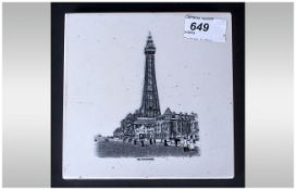 An Unusual Printed Tile Depicting Blackpool Tower & The Promenade. Circa 1900. 6'' in diameter.