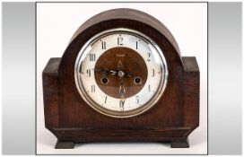 Enfield Wooden Cased Mantle Clock c1930's . Arabic Numerals and silvered dial.