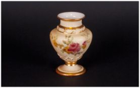 Royal Worcester Handpainted Urn Shaped Blush Ivory vase with gold Borders date 1887.  Stands 4''high